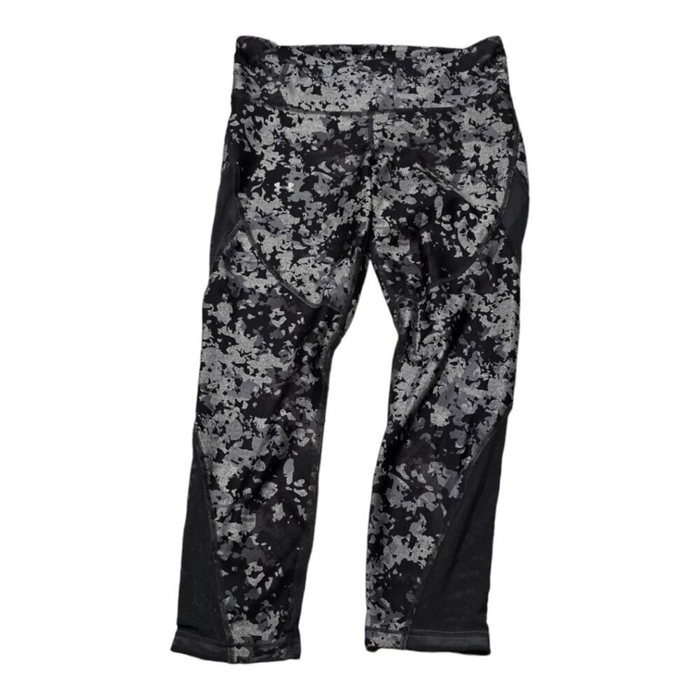 Under Armour Womens HeatGear Camo Mesh Panel Cropped Leggings Grey Black Medium